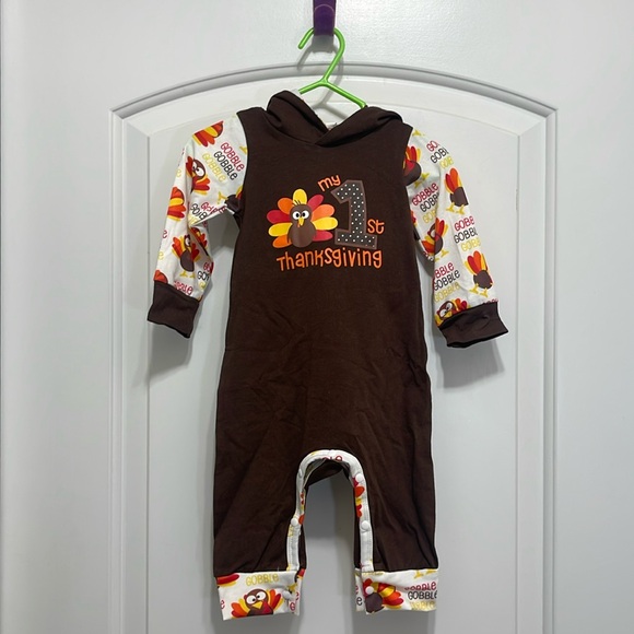 Infant My 1st Thanksgiving Hooded One Piece - Picture 1 of 7